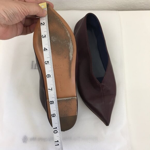 CELINE Authentic Peep Toe Flats Womens 35.5 Made in Italy Burgundy Soft Leather - Picture 10 of 13